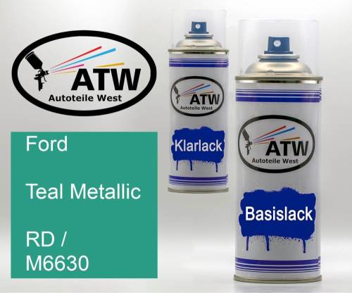 Ford, Teal Metallic, RD / M6630: 400ml Sprühdose + 400ml Klarlack - Set, von ATW Autoteile West.